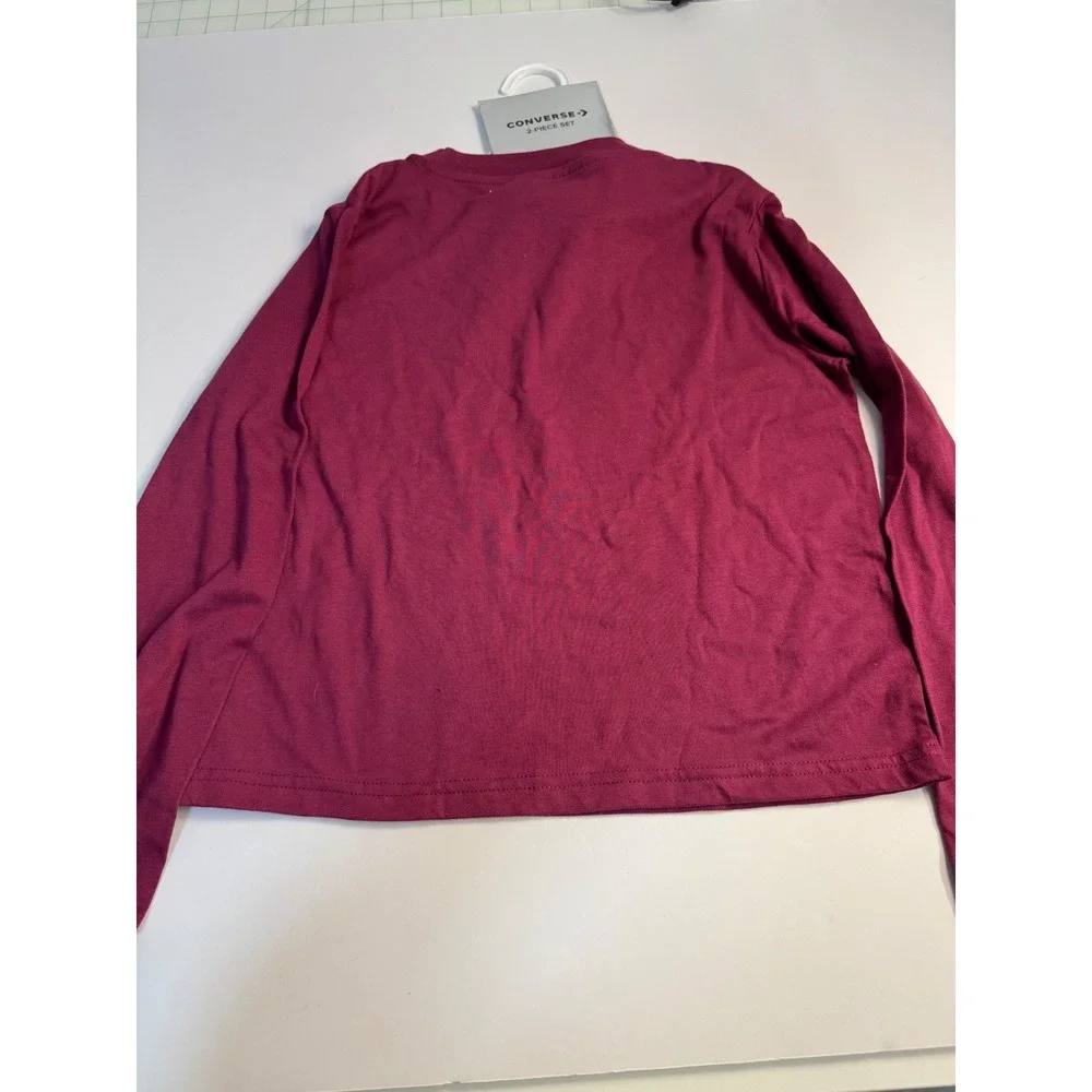 Converse Girls 2-Piece Set Long Sleeve Graphic Tee and Scrunchie Burgundy Size M